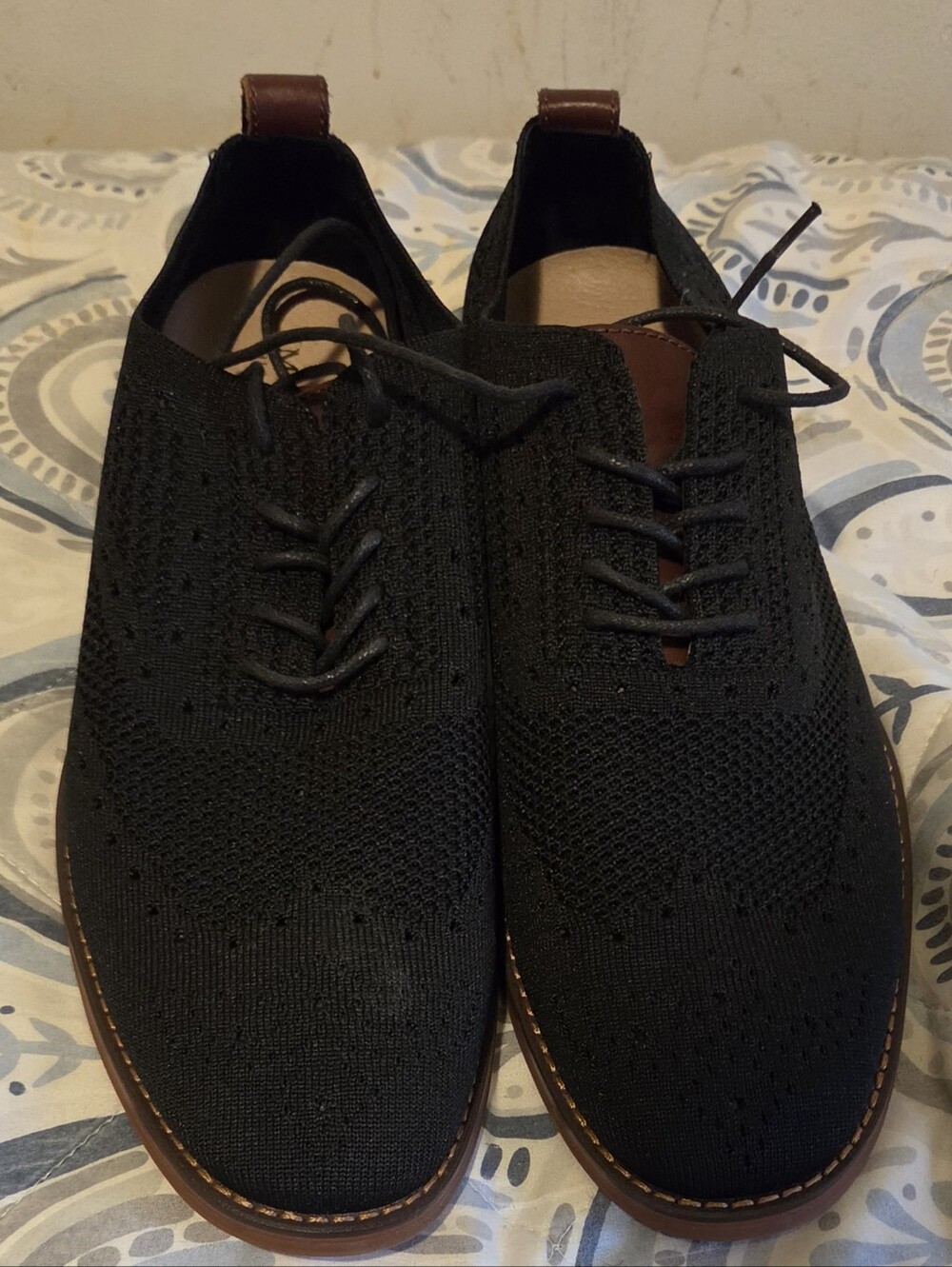 Moretti Black Label Men's Black Knit Lace-Up Dress Shoes